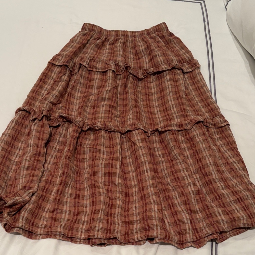 Kids rylee and crew Tiered Rust Plaid Maxi Skirt - Women